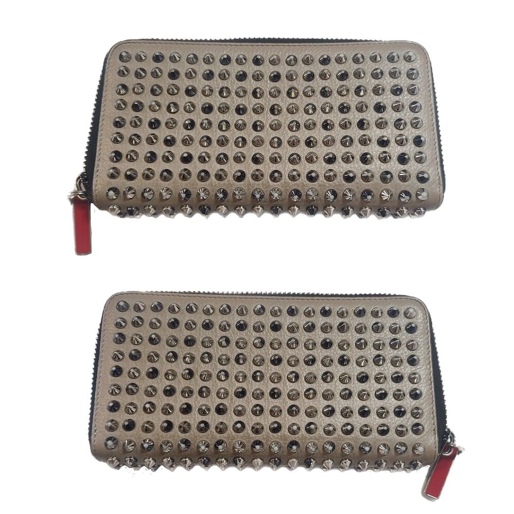 Christian Louboutin Gray Leather Silver Studded Panettone Long Wallet & Box VGUC - Picture 3 of 11